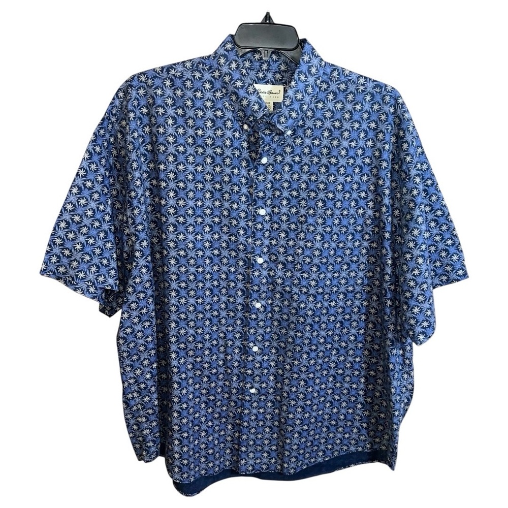 Eddie Bauer Shirt Men’s XL Blue Beige Short Sleeve Button Front